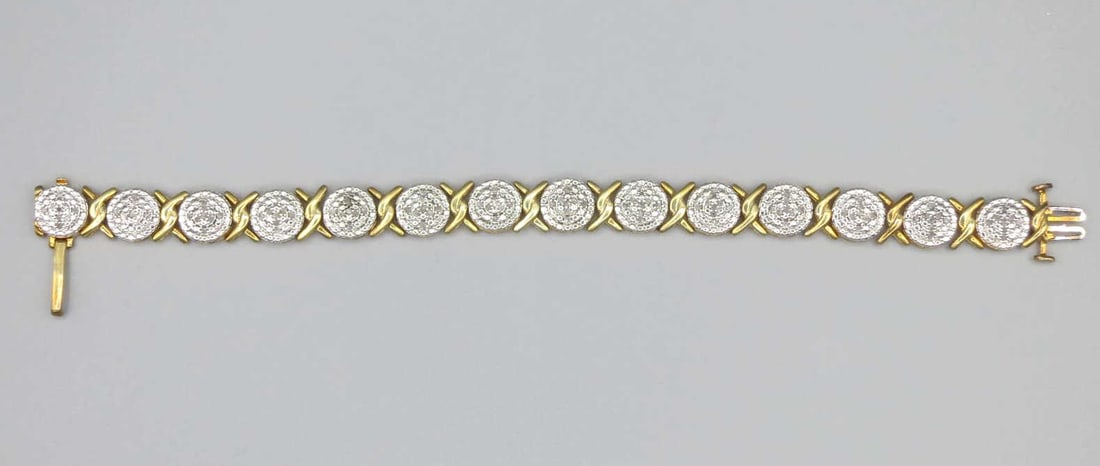 CZ PAVE DIAMOND GOLD WASH STERLING SILVER BRACELET: CZ PAVE DIAMOND GOLD WASH STERLING SILVER BRACELET. Height: 3/8 in. by Width: 7 in. by Depth: 3/16 in.