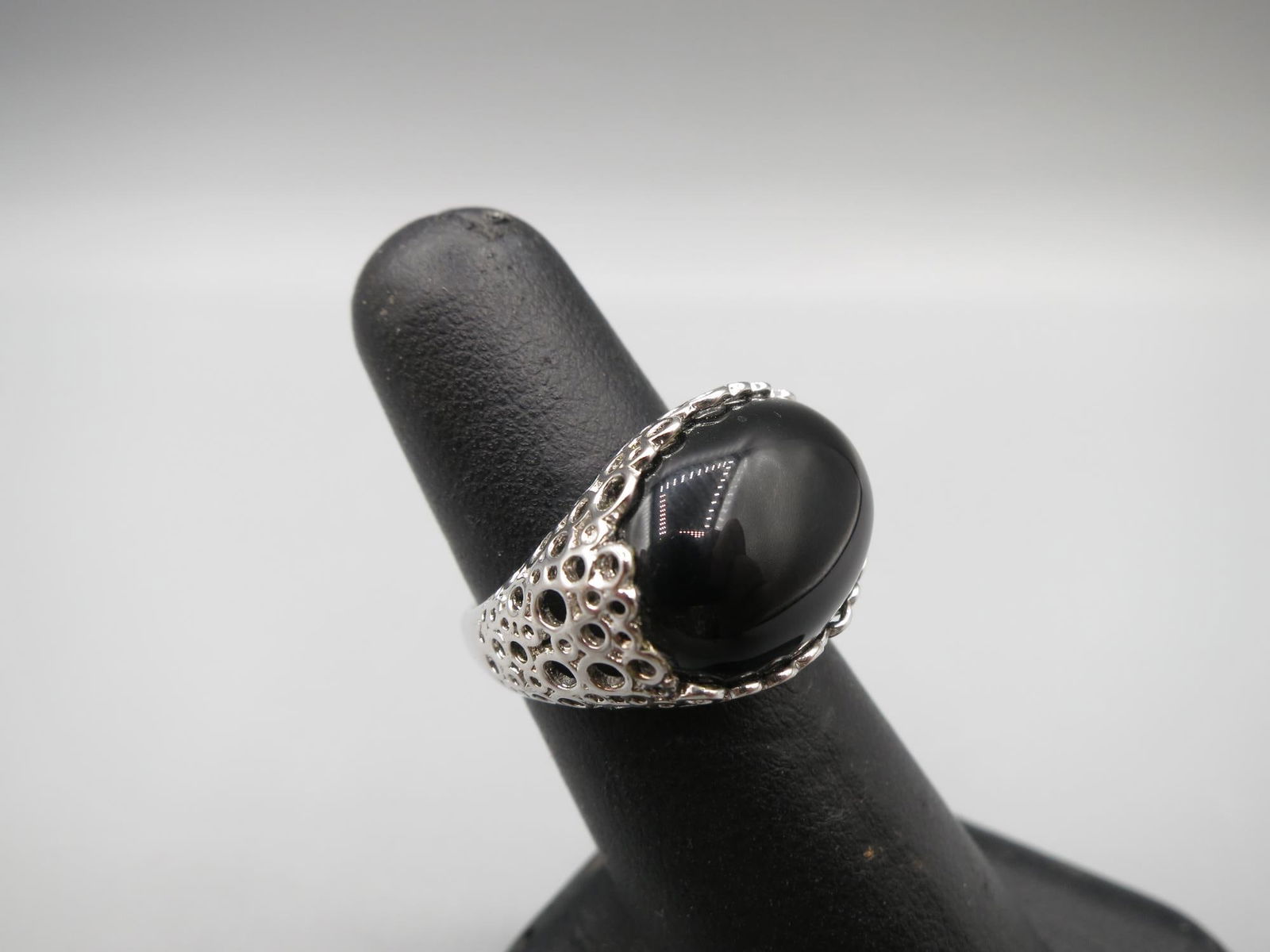 ONYX CABOCHON STERLING SILVER RING - 3