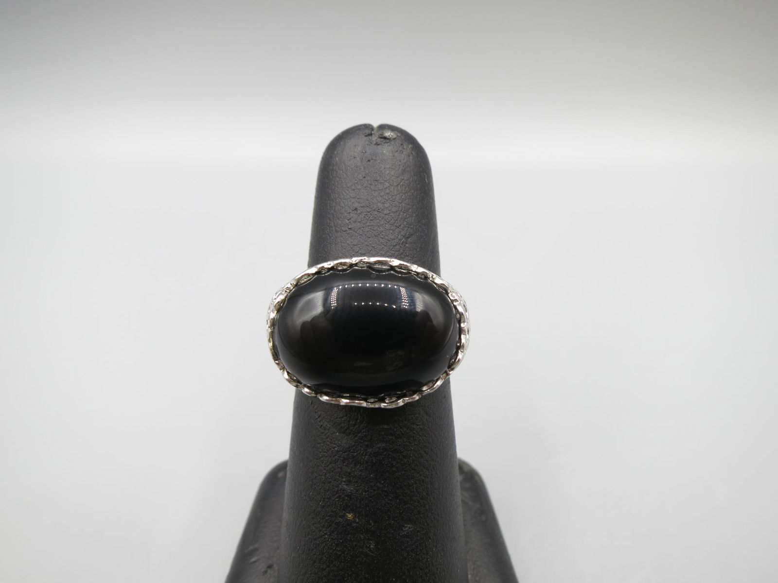 ONYX CABOCHON STERLING SILVER RING - 4