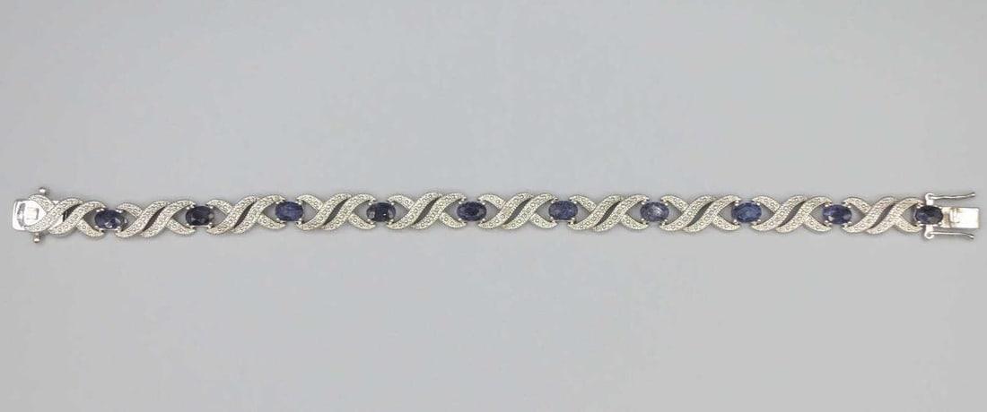 MICRO PAVE CZ & BLUE SAPPHIRE 7" STERLING BRACELET (1 of 3)