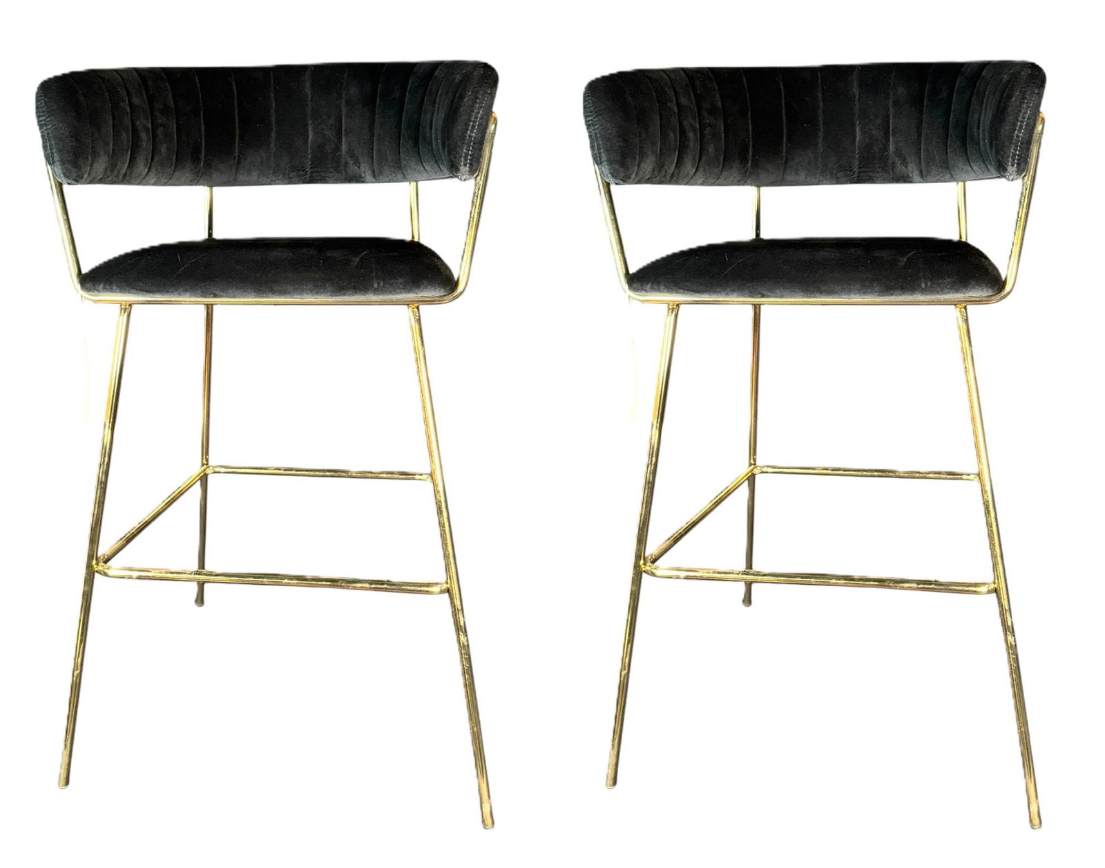 PAIR OF BLACK VELVET AND GOLD BARSTOOLS (1 of 4)