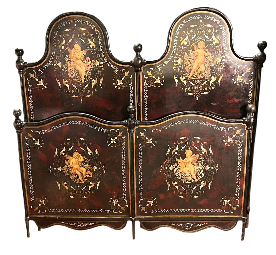 ENGLISH TOILE IRON FULL BED: ENGLISH TOILE IRON FULL BED, HEAD BOARD AND FOOT BOARD Height: 59 in. by Width: 59 in.