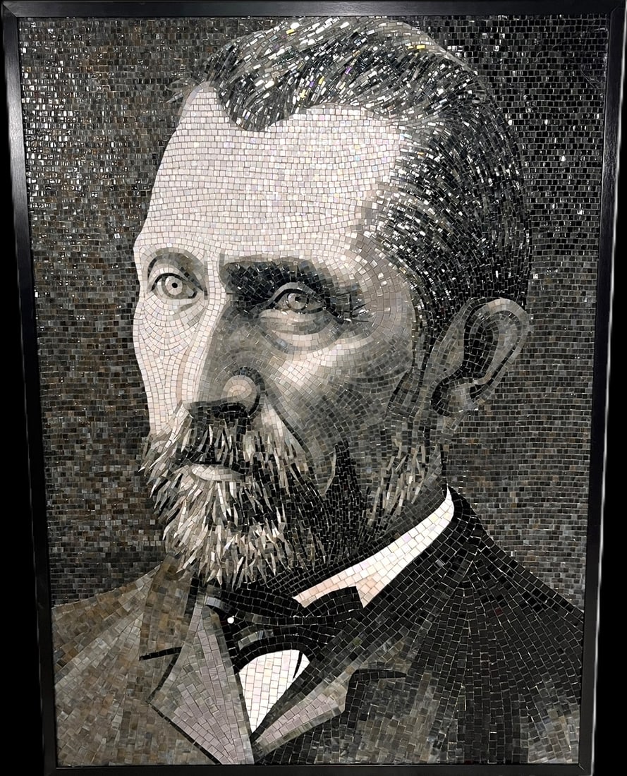 ART GLASS TILED MOSAIC OF VINCENT VAN GOGH: ART GLASS TILED MOSAIC OF VINCENT VAN GOGH. Height: 55.5 in. by Width: 40.5 in.