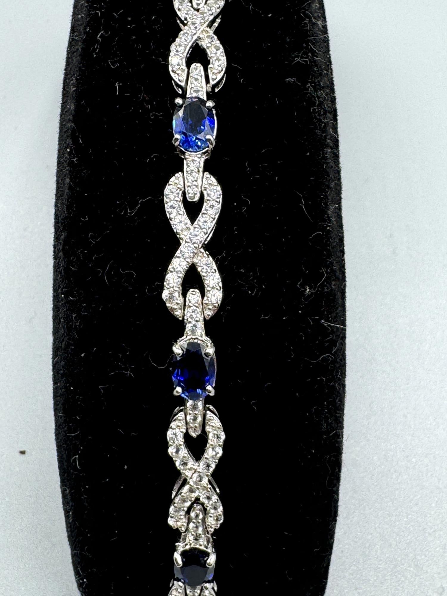 SAPPHIRE AND DIA STYLE STERNING TENNIS BRACELET (1 of 2)