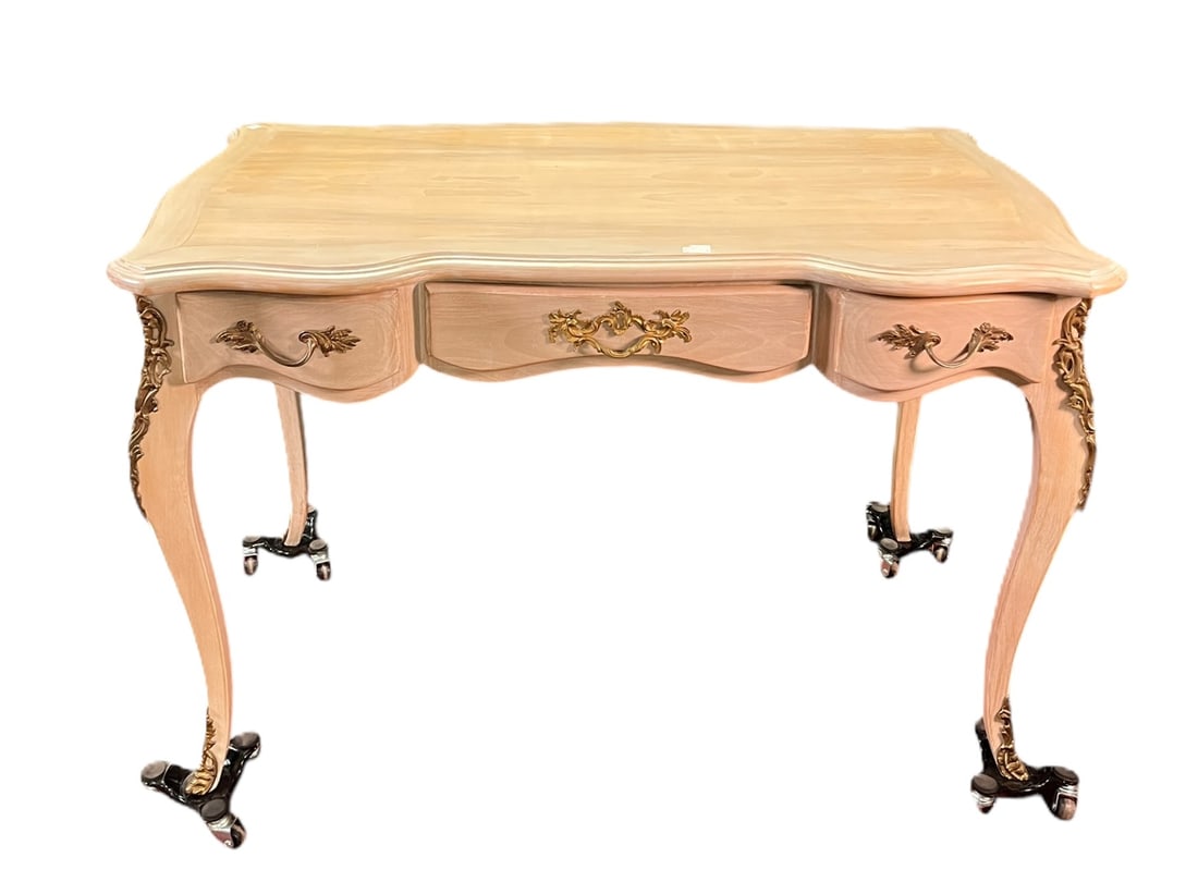 LOUIS XV STYLE DESK PAINTED W/ BRASS HANDLES (1 of 7)