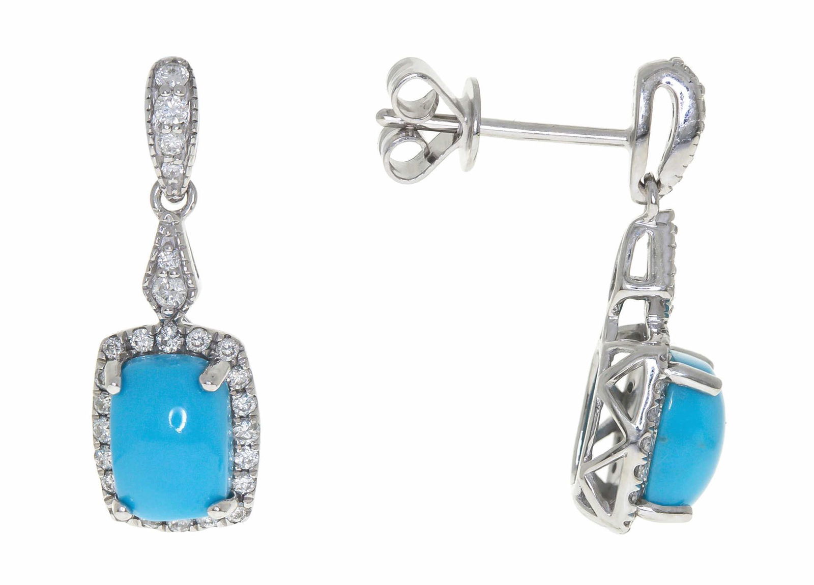 14KT WHITE GOLD TURQUOISE & DIAMOND EARRINGS (1 of 1)