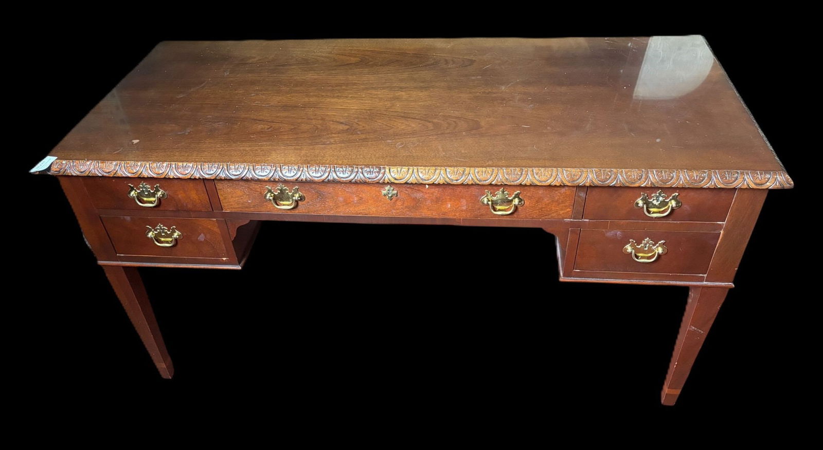 CHIPPENDALE STYLE FIVE DRAWER DESK (1 of 8)