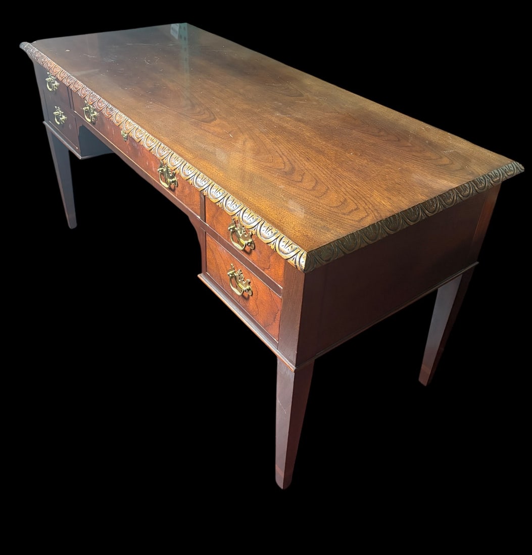 CHIPPENDALE STYLE FIVE DRAWER DESK - 7