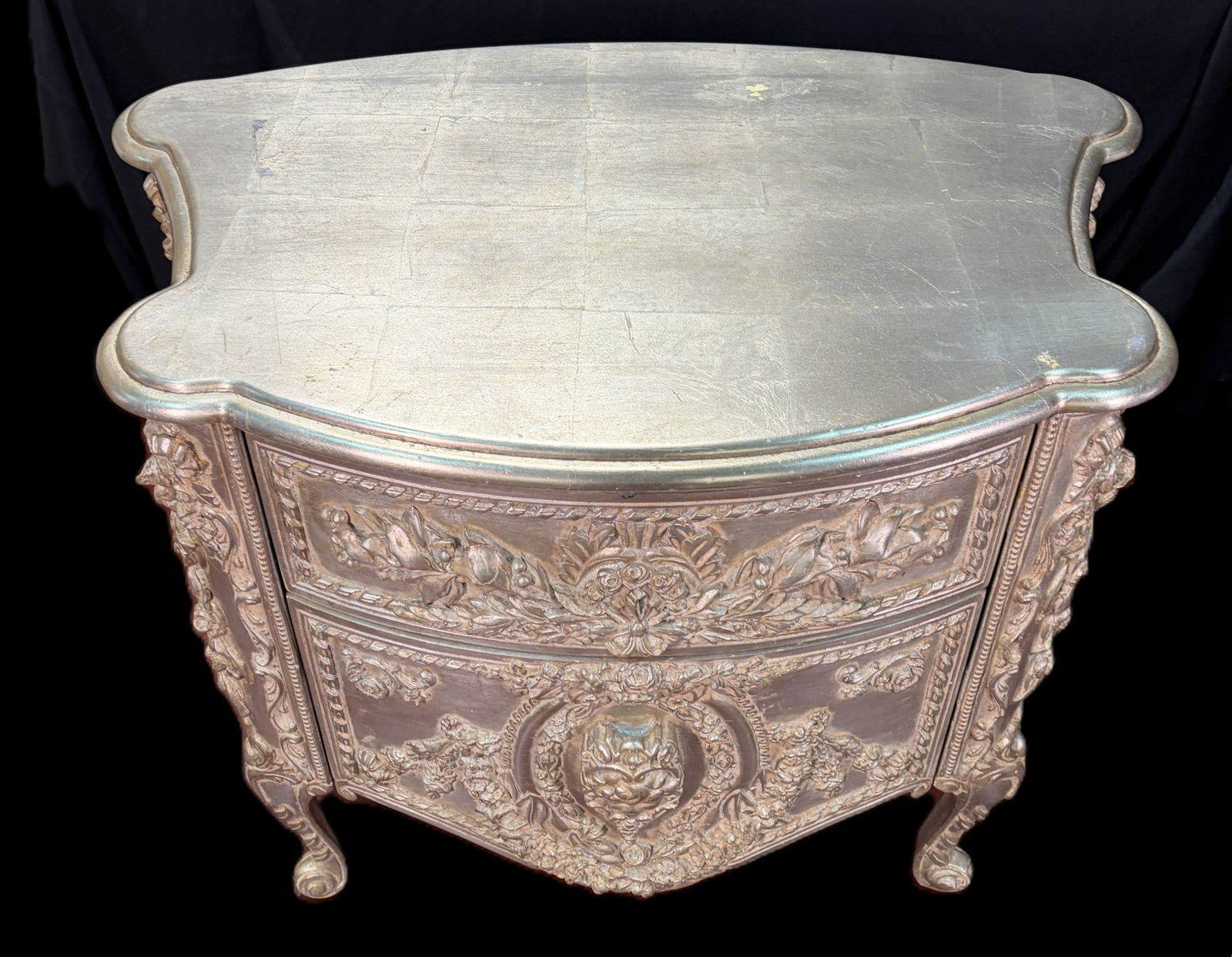 SILVER LEAF BEDSIDE TABLE WITH GLASS TOP - 3