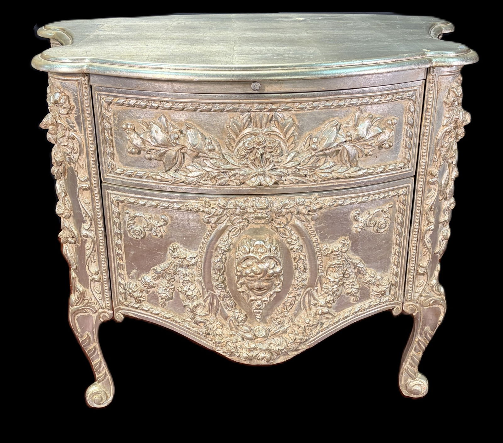 SILVER LEAF BEDSIDE TABLE WITH GLASS TOP - 2