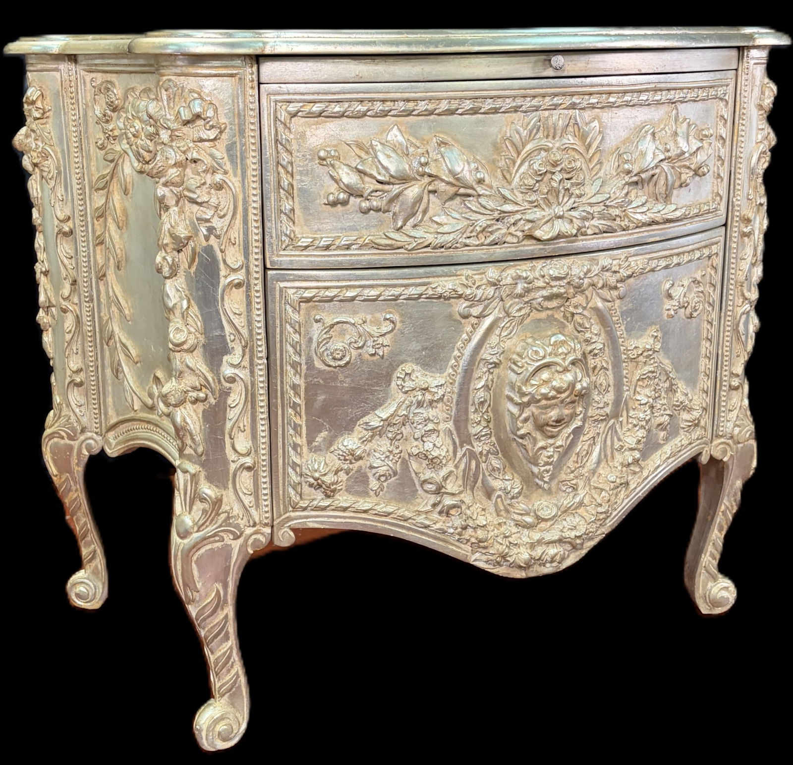 SILVER LEAF BEDSIDE TABLE WITH GLASS TOP - 5