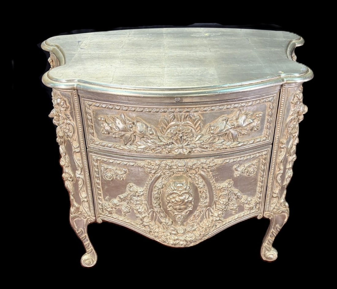SILVER LEAF BEDSIDE TABLE WITH GLASS TOP - 6