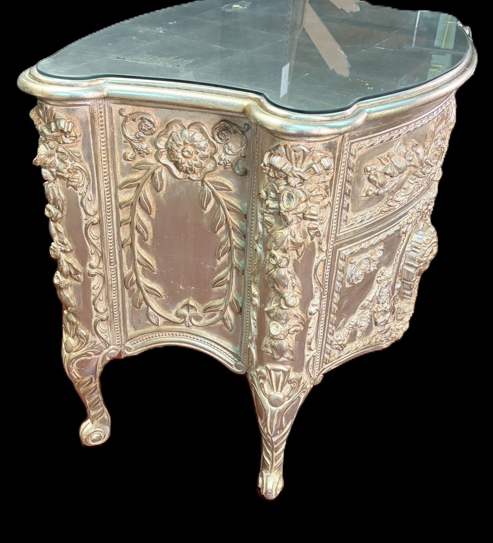 SILVER LEAF BEDSIDE TABLE WITH GLASS TOP - 7