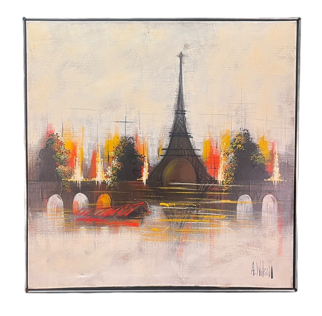 PARIS EIFFLE TOWER PAINTING, SIGNED A WILSON: PARIS EIFFLE TOWER PAINTING, SIGNED A WILSON. Height: 37 in. by Width: 37 in.