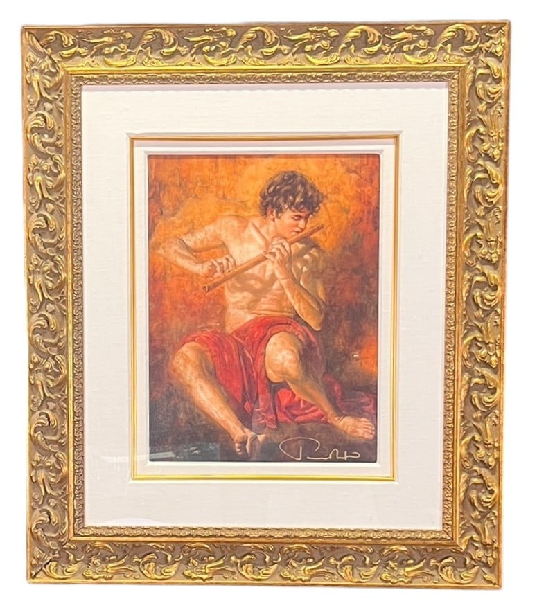 "BOY WITH THE FLUTE" BY TOMASZ RUTZ GICLEE: "BOY WITH THE FLUTE" BY TOMASZ RUTZ GICLEE ON PAPER Height: 33 in. by Width: 28 in. by Depth: 1 IN.