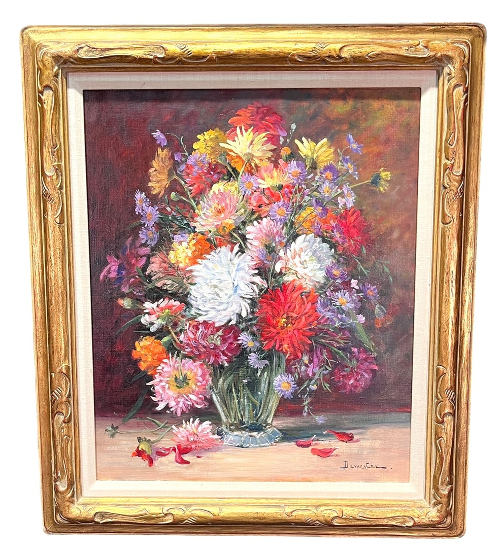 FLORAL STILLLIFE OIL ON CANVAS SIGNED BY ARTIST: BLUE/WHITE/GRAY ABSTRACT BY K SANCHEZ Height: 28 in. by Width: 24.5 in. by Depth: 1 IN.