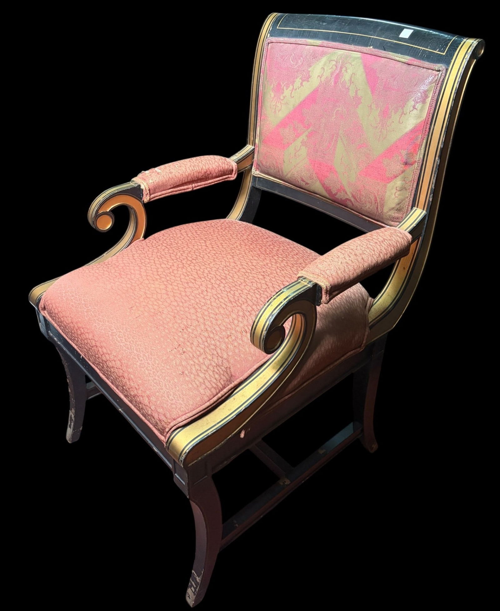 PAIR OF EMPIRE STYLE BLACK AND GOLD ARM CHAIRS (1 of 8)