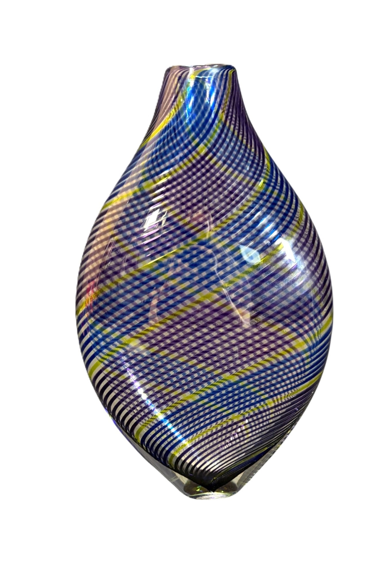 GLASS BLOWN PLAID VASE, SIGNED: GLASS BLOWN PLAID VASE, SIGNED Height: 13 in. by Width: 8 in. by Depth: 2 in.