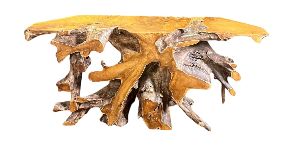 MODERN TEAK WOOD ROOT CONSOLE: MODERN TEAK WOOD ROOT CONSOLE Height: 31 in. by Width: 64 in. by Depth: 16.3 in.