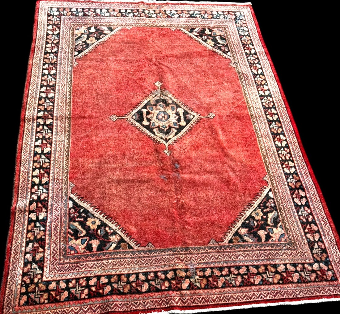 HAND KNOTTED ANTIQUE PERSIAN CARPET: HAND KNOTTED ANTIQUE PERSIAN CARPET Height: 9 in. by Width: 6