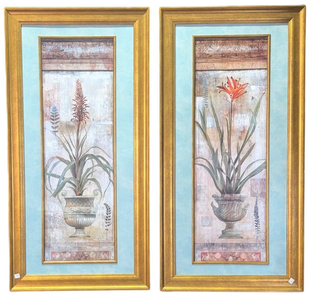 PAIR OF BOTANTICAL PRINTS IN GOLD FRAMES: PAIR OF BOTANTICAL PRINTS IN GOLD FRAMES Height: 32 in. by Width: 28 in. by Depth: 35 in.