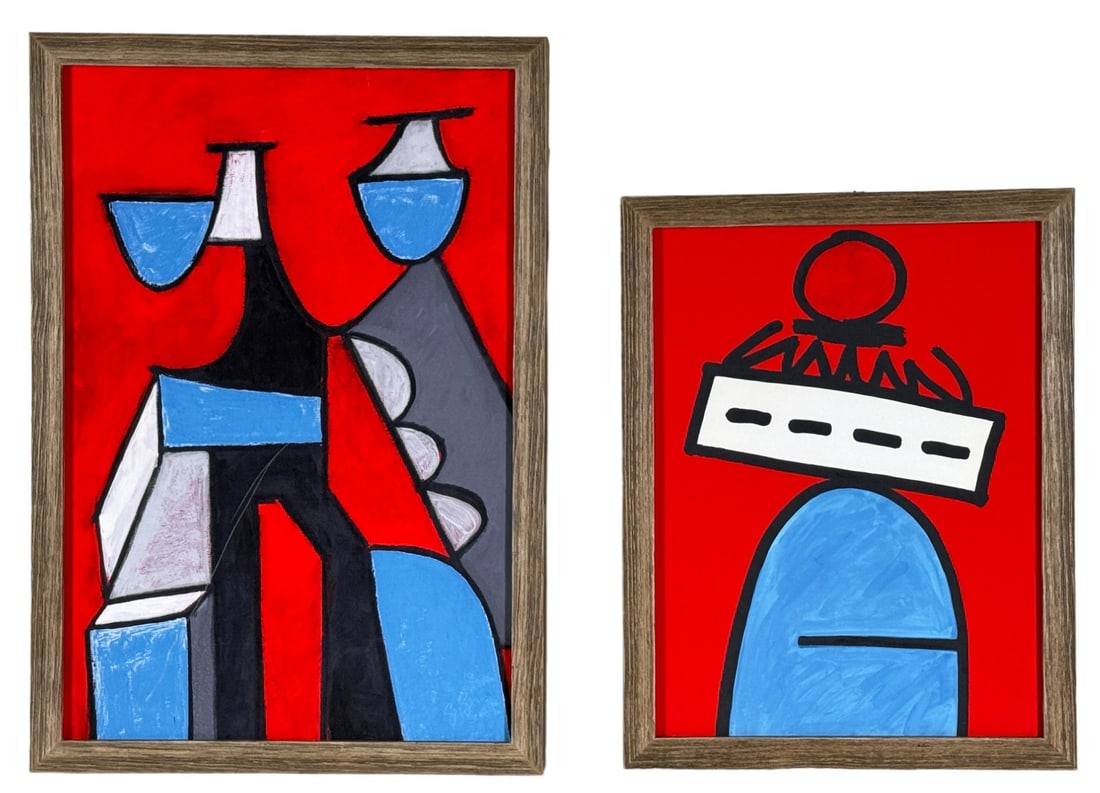 PAIR OF FRAMED MODERN ABSTRACT ART: PAIR OF FRAMED MODERN ABSTRACT ART. Height: 23 in. by Width: 16 in. by Depth: 2.5 in.