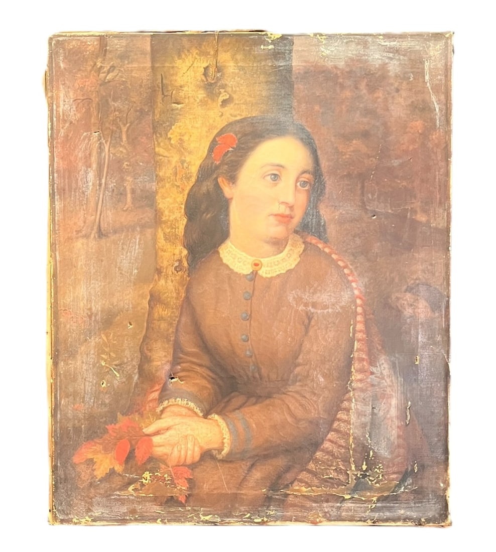 18TH C. SPANISH PAINTING OF A YOUNG GIRL: 18TH C. SPANISH PAINTING OF A YOUNG GIRL, OIL ON CANVAS Height: 27 in. by Width: 22 in.