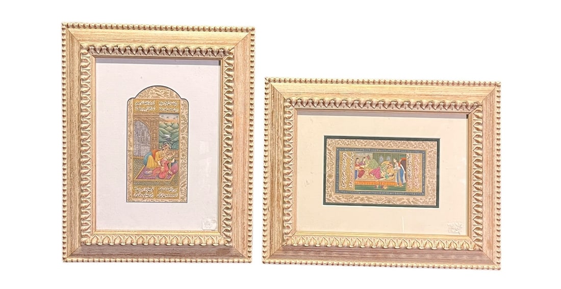 TWO INDIAN MINIATURE PAINTINGS: TWO INDIAN MINIATURE PAINTINGS. Height: 18.5 in. by Width: 15.5 in.