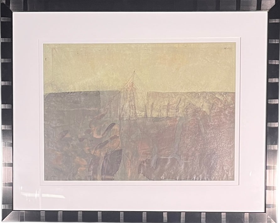 ABSTRACT PAINTING OR SILKSCREEN: ABSTRACT PAINTING OR SILKSCREEN. SIGNATURE ILLEGIBLE. Height: 38 in. by Width: 47.5 in.