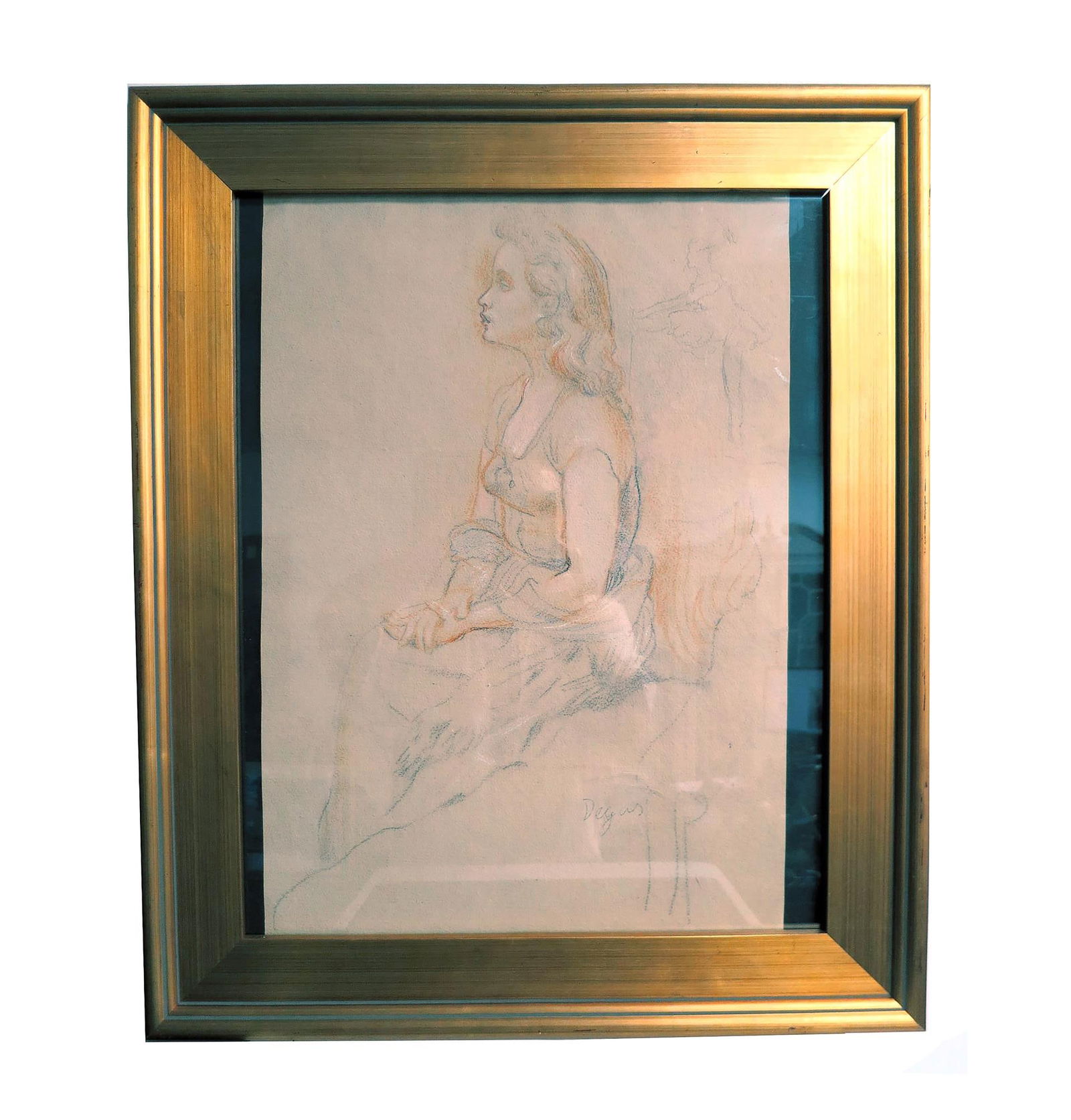 ORIGINAL EDWARD DEGAS DRAWING/SKETCH OF YOUNG GIRL: ORIGINAL DEGAS DRAWING/SKETCH OF YOUNG GIRL DONE ON HAND MADE PAPER 1872-1873. PURCHASED FROM GALLERIE MULES LAFORGUE. DEGAS'S MOTHER IS FROM NEW ORLEANS AND DEAGS WAS IN NEW ORLEANS FROM 1872 TO