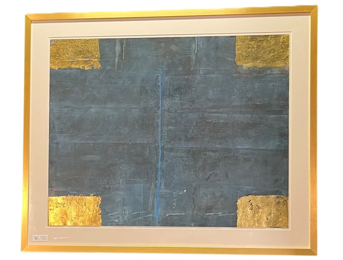 GOLD LEAF & PAINT ON PAPER MIXED MEDIA BY PRUNEDA: GOLD LEAF & PAINT ON PAPER MIXED MEDIA BY PRUNEDA, PROVENANCE: FROM THE ESTATE OF JACKSON HICKS. Height: 41 in. by Width: 49 in.