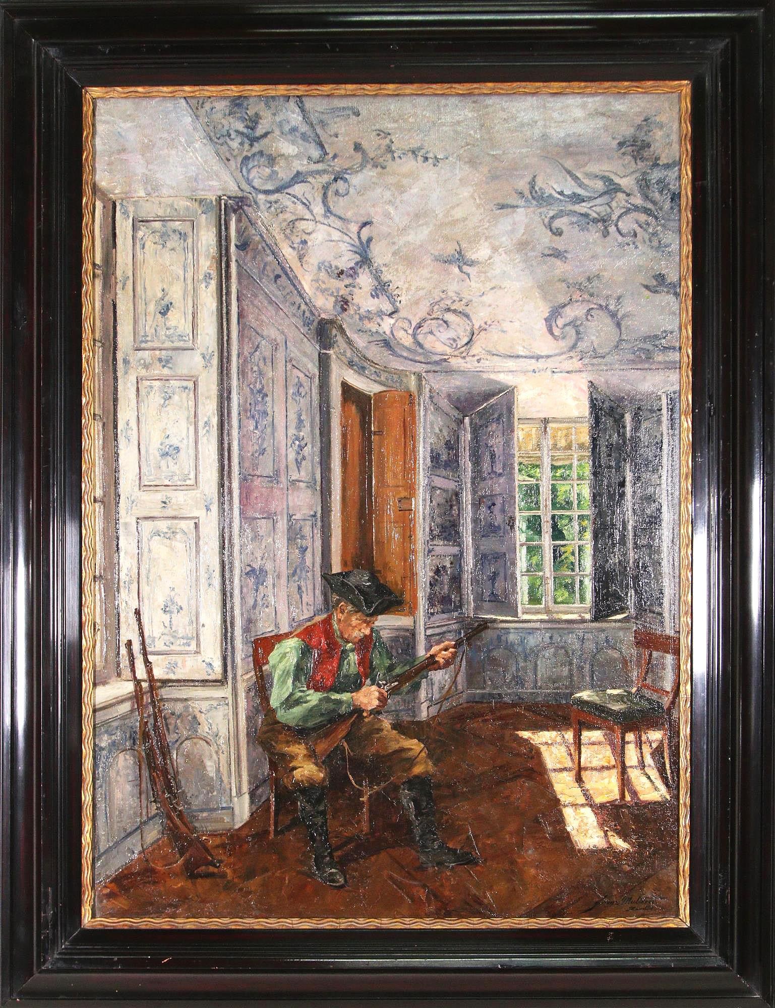 FRANT MULLTERER HUNTING ROOM IN THE AMALIEN BURG: FRANT MULLTERER HUNTING ROOM IN THE AMALIEN BURG PAINTING. Height: 35 in. by Width: 34.5 IN.