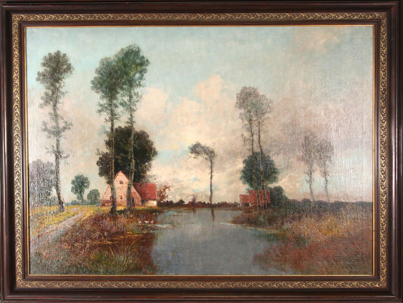 FRANZ WALLEGG FARMSTEAD LANDSCAPE OIL ON CANVAS.: FRANZ WALLEGG FARMSTEAD LANDSCAPE OIL ON CANVAS. Height: 45 in. by Width: 55 in. by Depth: 2.5 in.