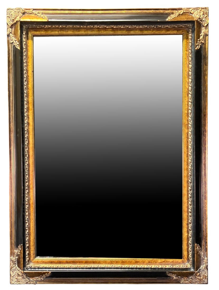 VINTAGE BLACK AND GOLD BEVELED MIRROR (1 of 5)