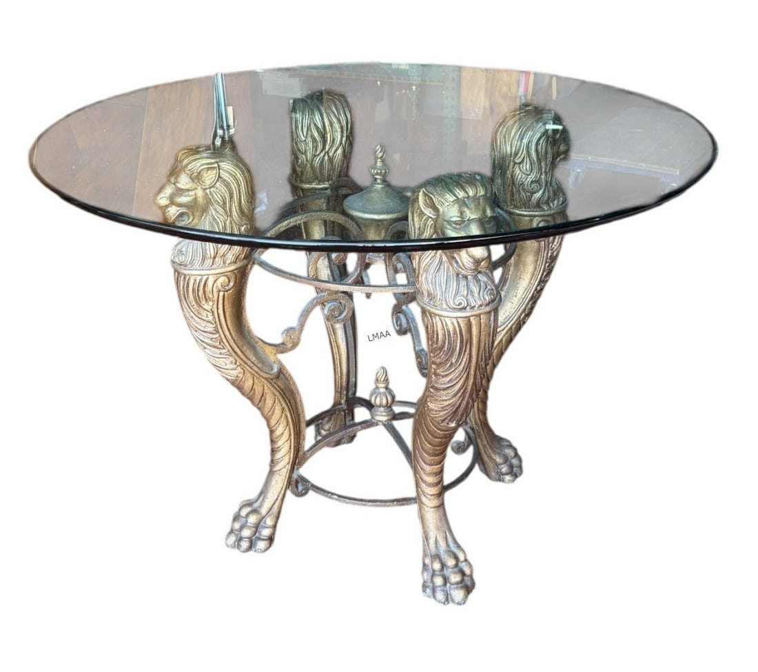 LION HEAD AND PAW FEET GREEK TABLE WITH GLASS TOP (1 of 3)