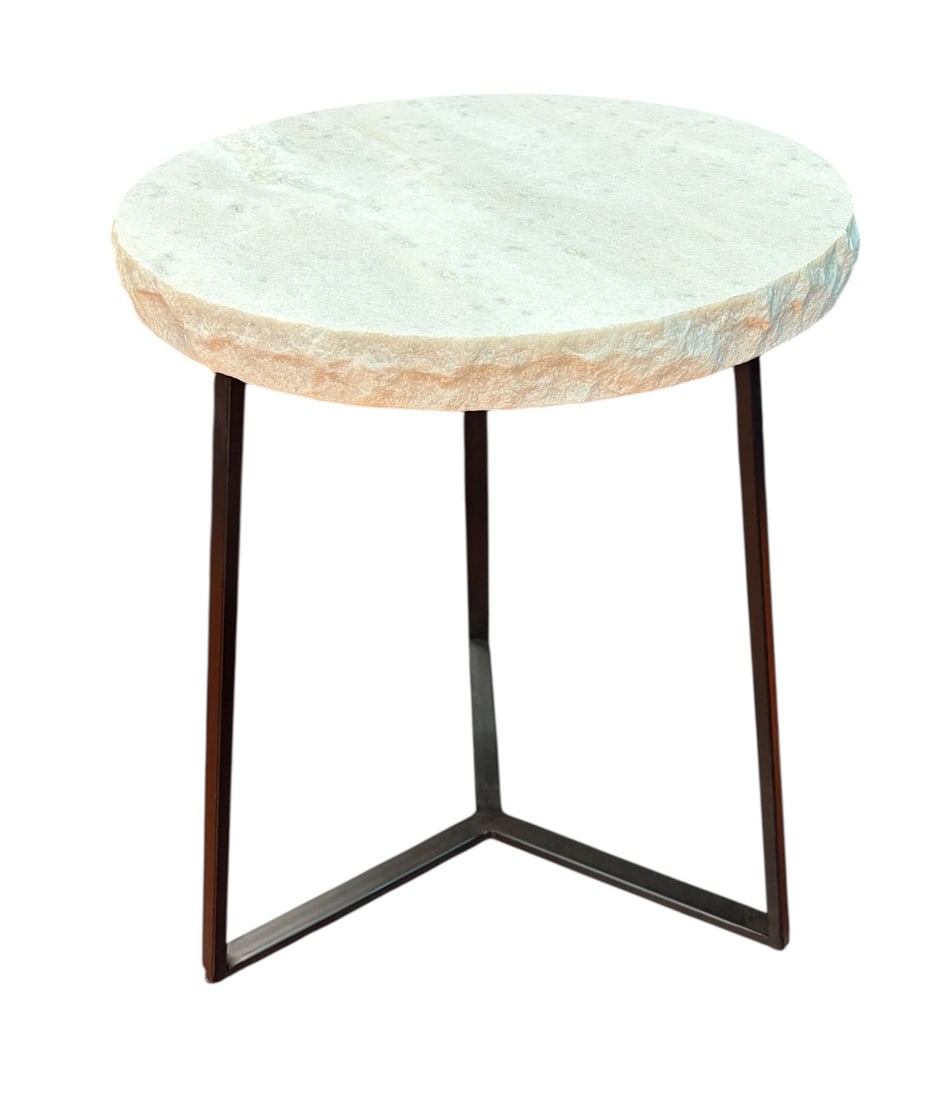 MARBLE WITH NATURAL EDGE SIDE TABLE ON IRON BASE (1 of 6)