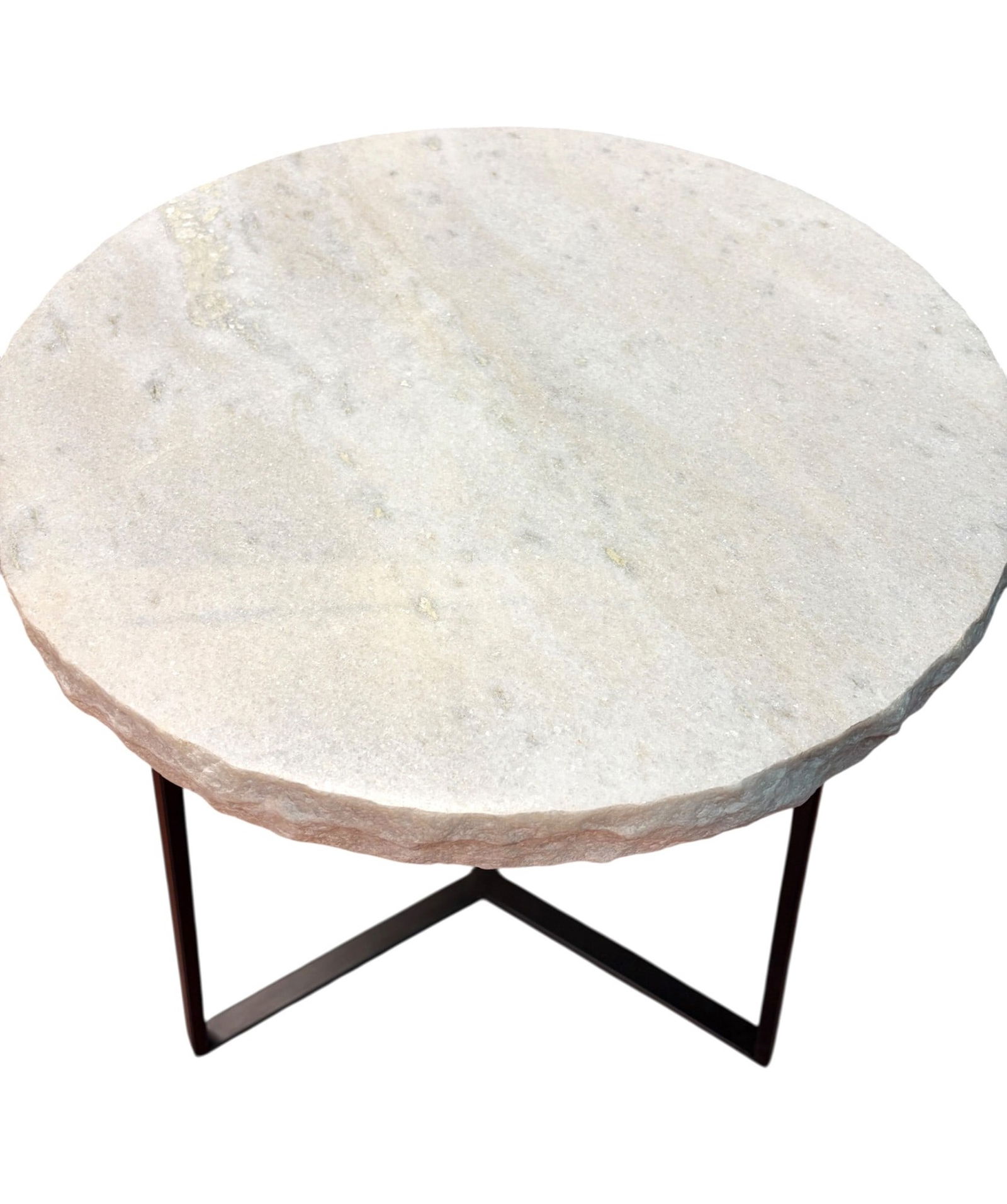 NATURAL MARBLE EDGE SIDE TABLE ON IRON BASE - 2