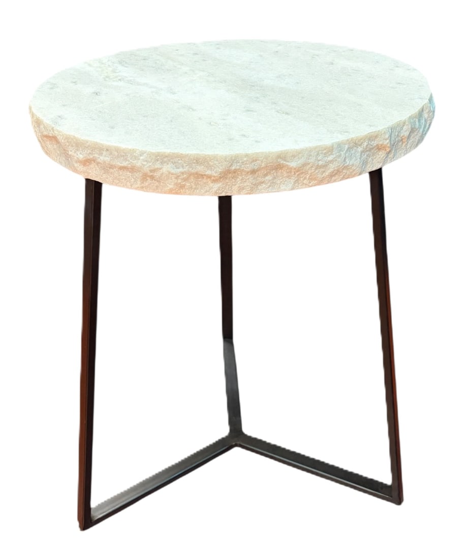 NATURAL MARBLE EDGE SIDE TABLE ON IRON BASE - 3