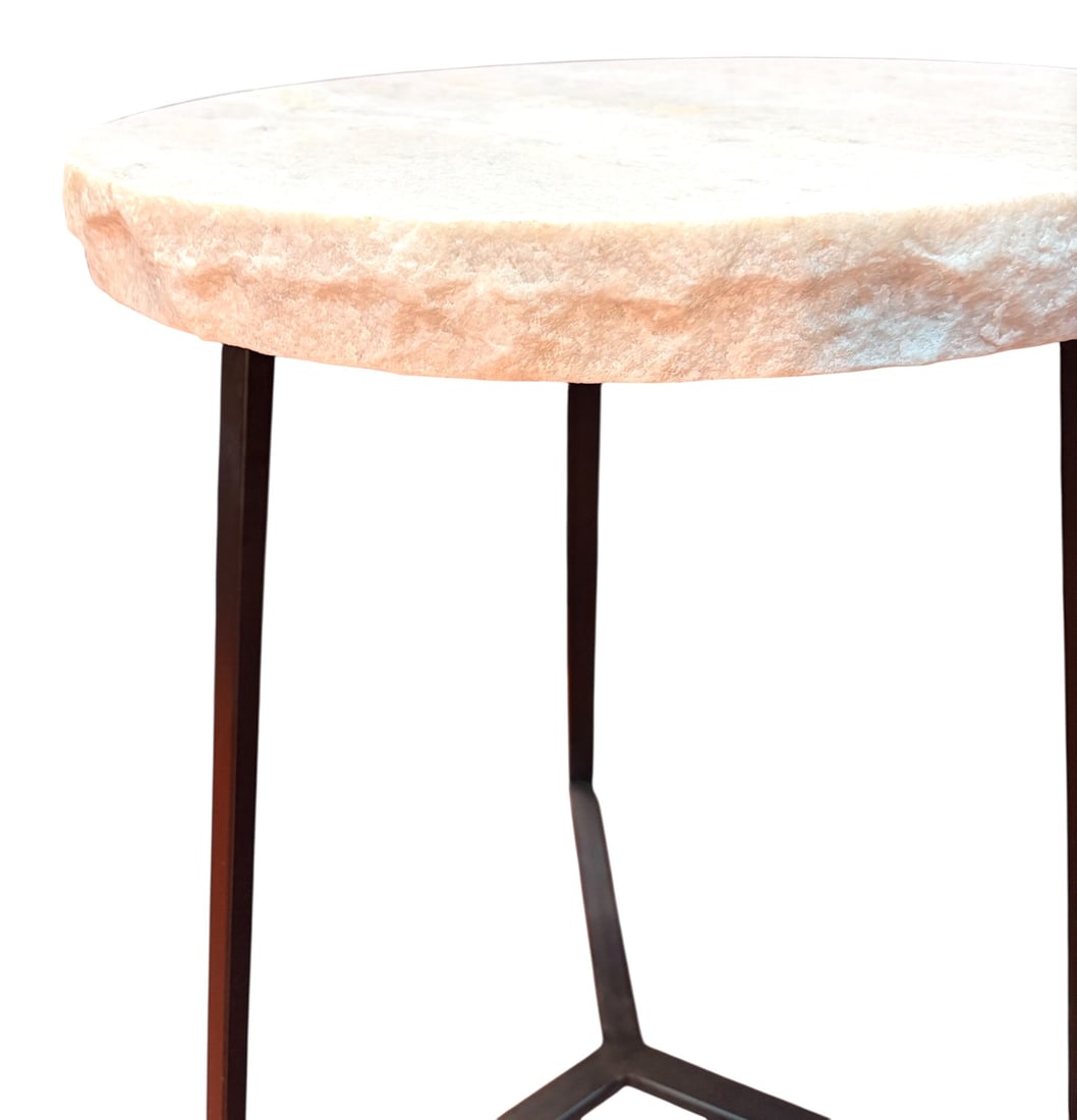 NATURAL MARBLE EDGE SIDE TABLE ON IRON BASE - 4