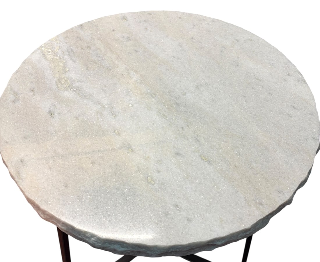 NATURAL MARBLE EDGE SIDE TABLE ON IRON BASE - 6