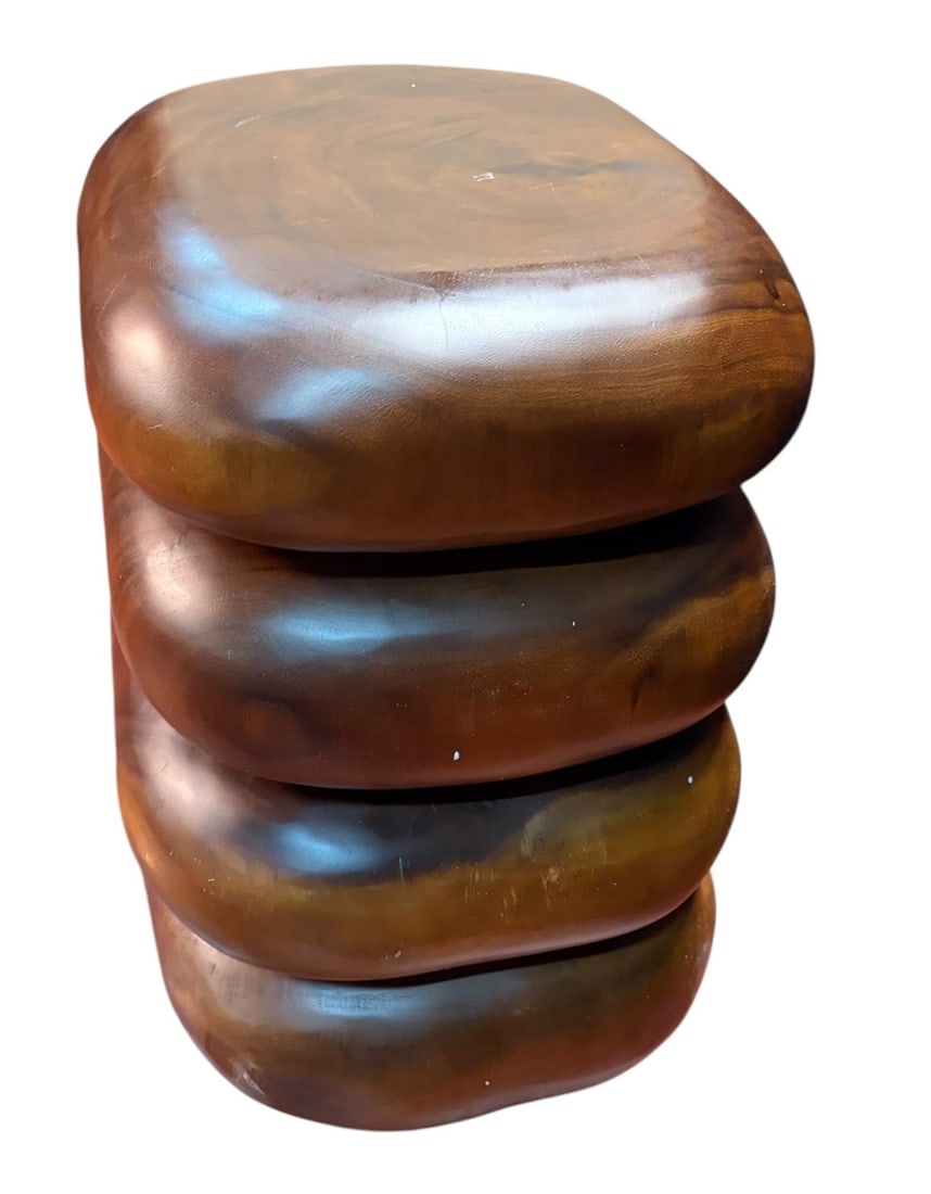 SOLID WOODEN OVAL STACKED SIDE TABLE - 2