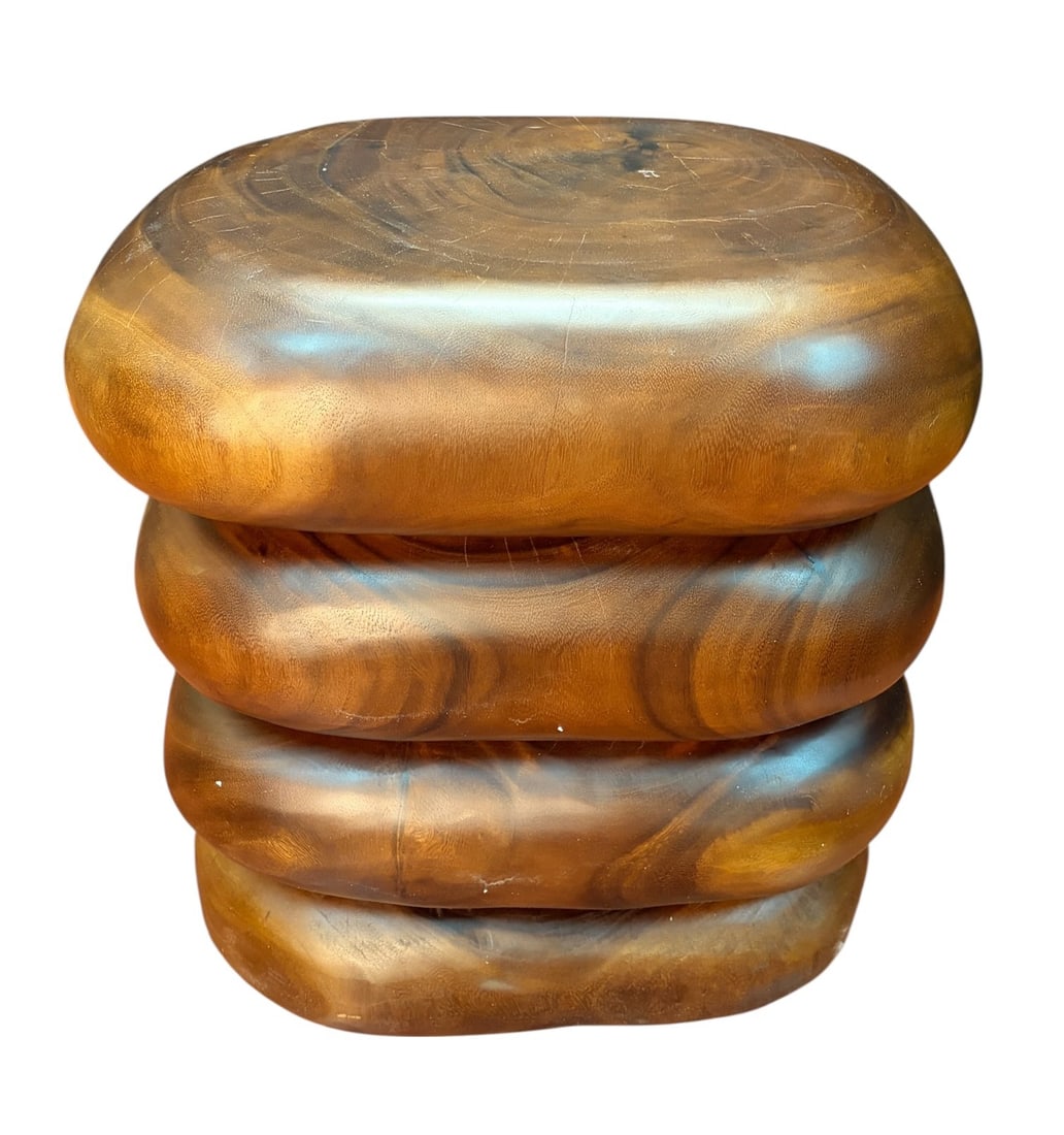 SOLID WOODEN OVAL STACKED SIDE TABLE - 4