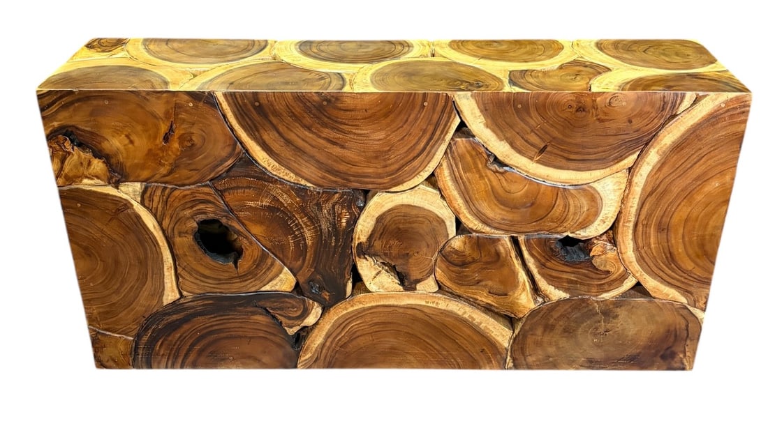 NATURAL WOODEN SLAB CONSOLE TABLE: NATURAL WOODEN SLAB CONSOLE TABLE Height: 30 in. by Width: 60 in. by Depth: 14.3 in.