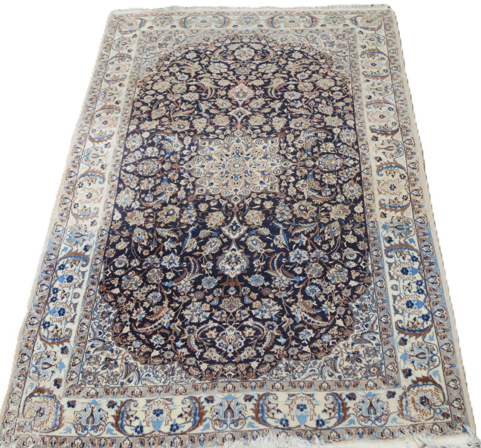 NAVY AND BROWN NIAN RUG: NAVY AND BROWN NIAN RUG Height: 8 in. by Width: 5 ft.