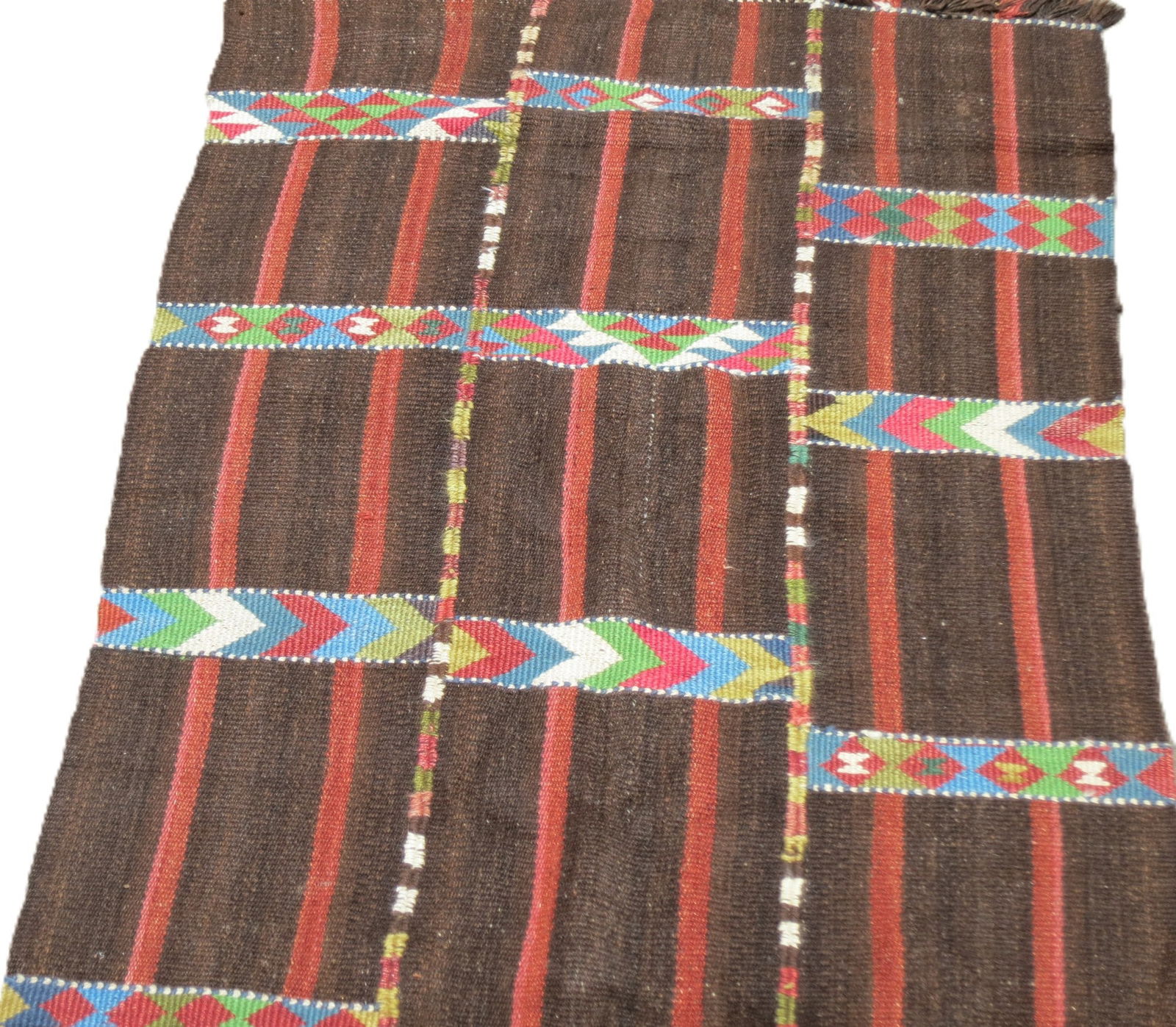 BROWN/RED W/ MULTICOLOR PATTERN TRIBAL RUG - 2