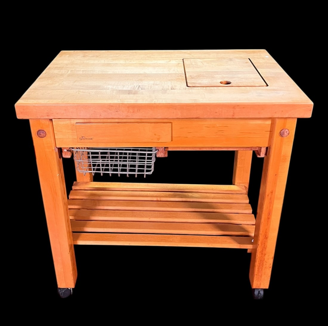 LE GOURMAND BUTCHER'S TABLE: LE GOURMAND BUTCHER'S TABLE. Height: 35.5 in. by Width: 36 in. by Depth: 24 in.