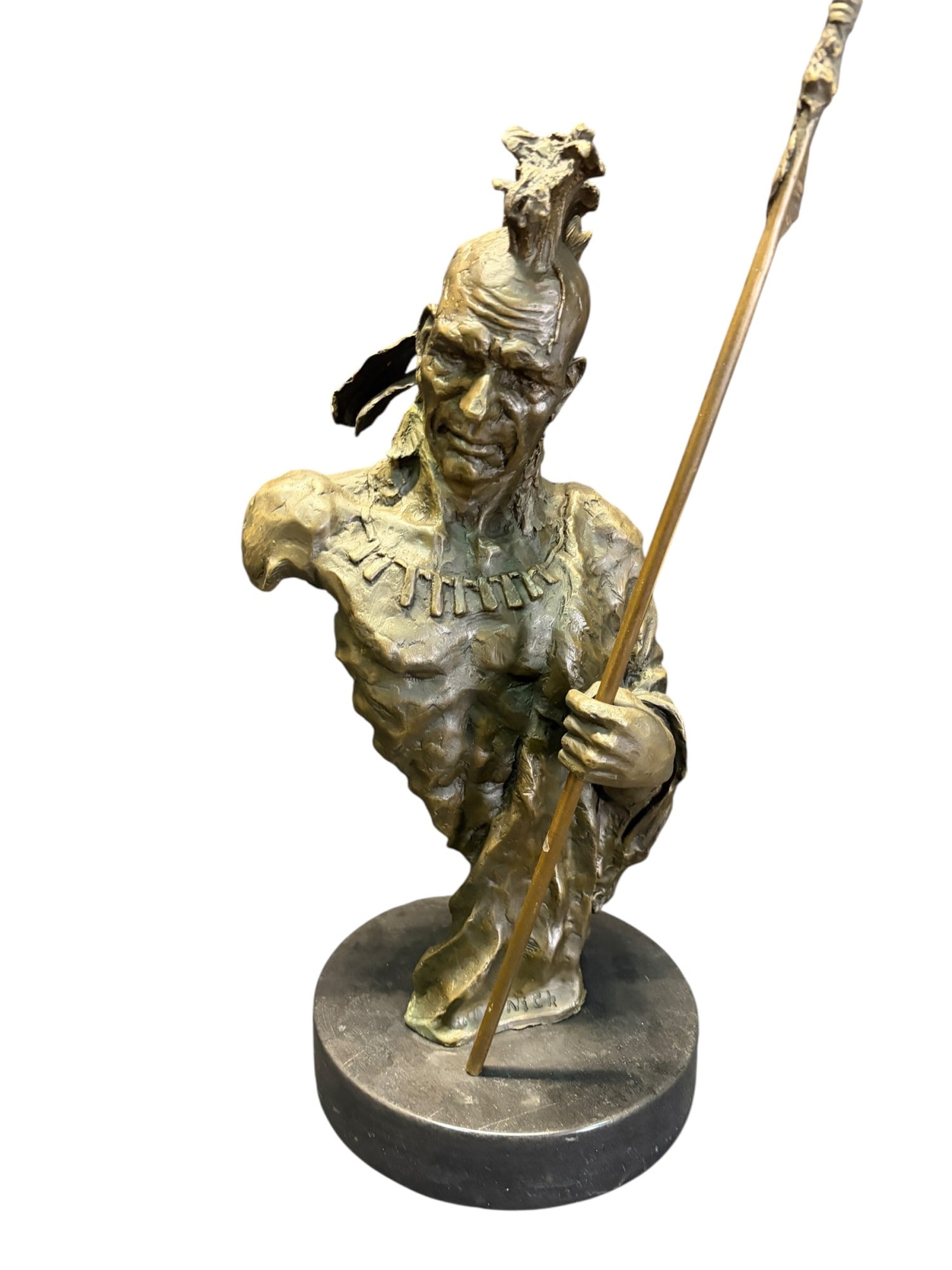 NATIVE AMERICAN WARRIOR BRONZE SIGNED BY NICK - 2