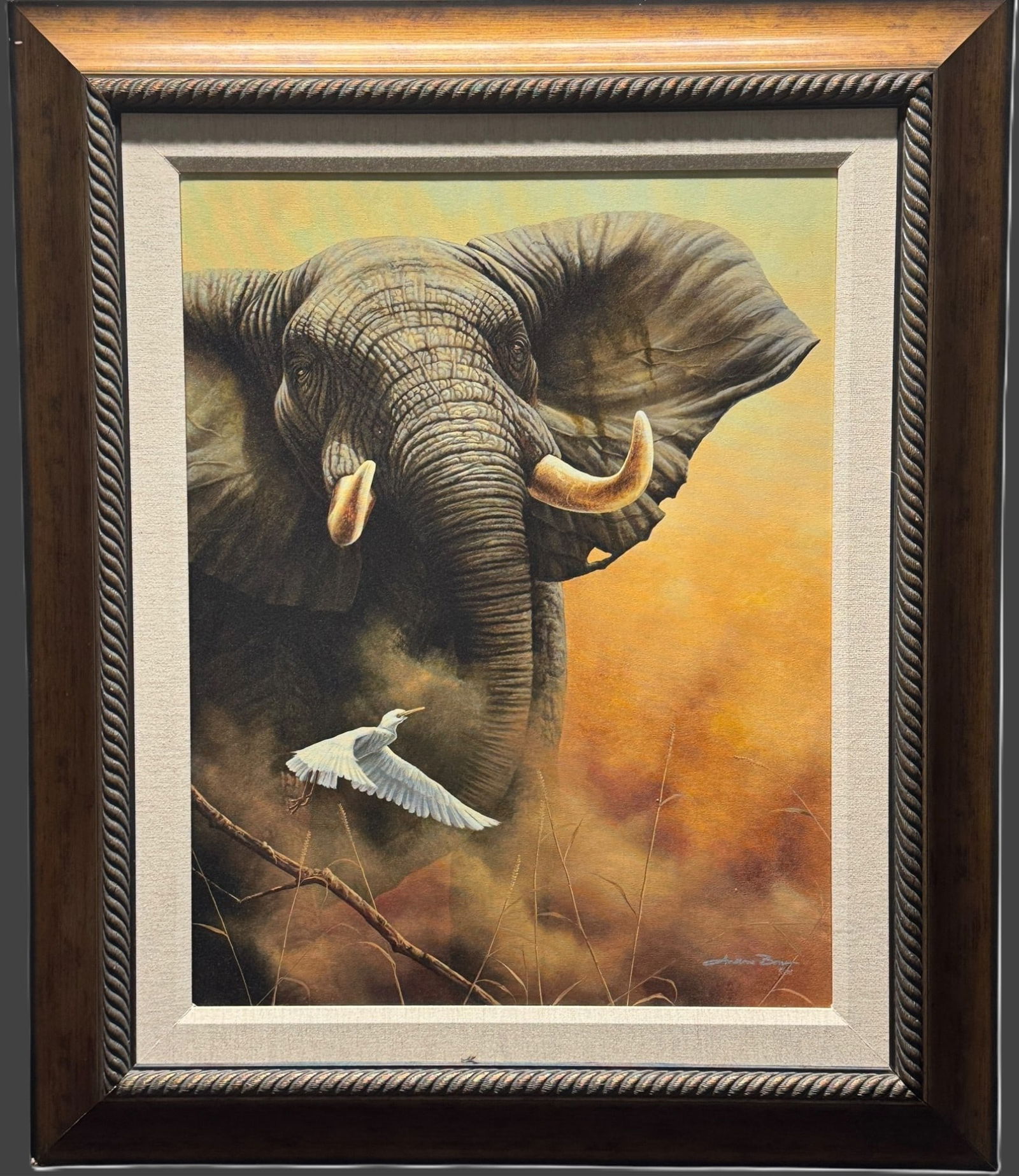 ANDREW BONE ELEPHANT GICLEE ON CANVAS 4/350: ANDREW BONE ELEPHANT GICLEE ON CANVAS, EDITION #4/350. Height: 39 in. by Width: 31 in.