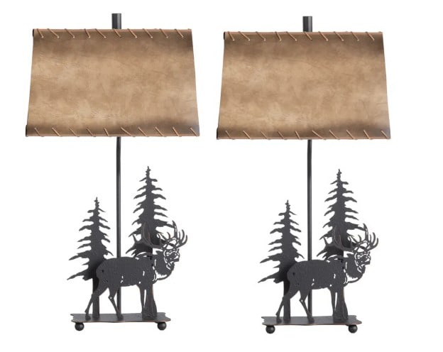 PAIR OF EBONIZED METAL DEER & TREE FIGURAL LAMPS: PAIR OF EBONIZED METAL DEER & TREE FIGURAL LAMPS. Height: 32 in. by Width: 17 in. by Depth: 10 in.