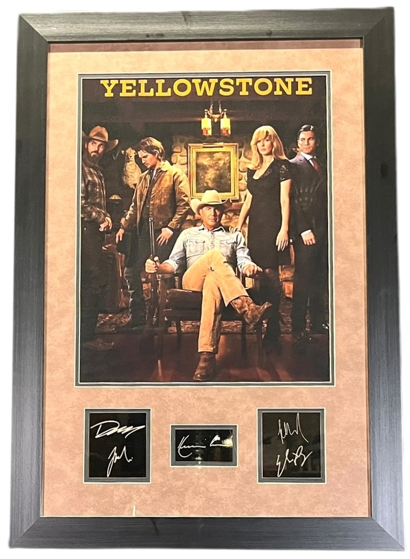 YELLOWSTONE POSTER AND SIGNATURES FRAMED: YELLOWSTONE POSTER AND SIGNATURES SIGNED IN THE PLATE FRAMED Height: 33.5 in. by Width: 23.5 in.